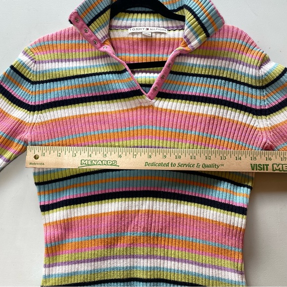 Vintage Y2K 90s Tommy Hilfiger Ribbed Stripe Pullover Sweater Top Large Pink - Picture 5 of 6